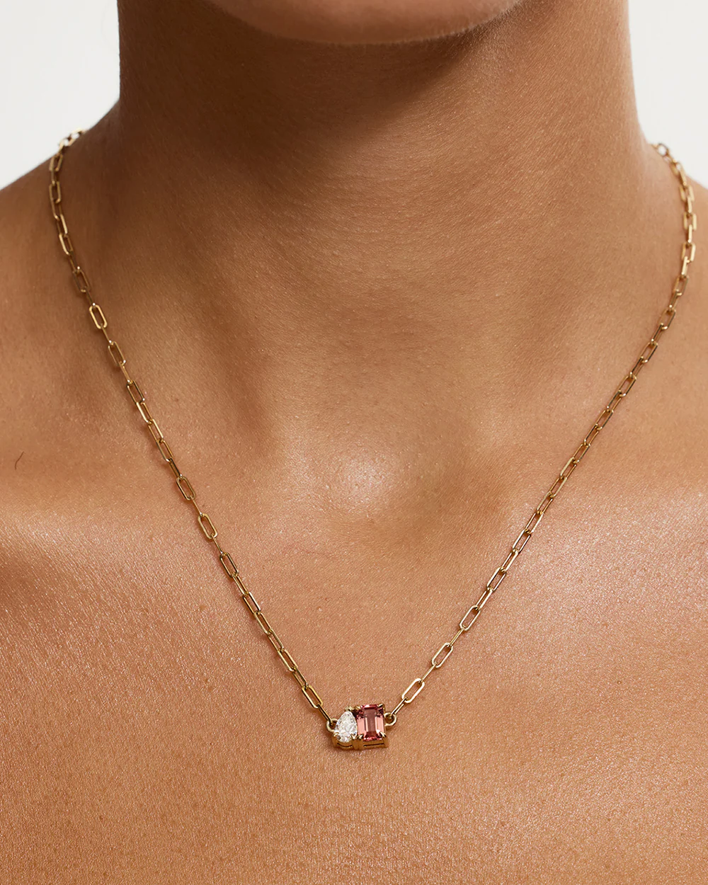 Bridget Diamond Toi et Moi Necklace - Pink Tourmaline - Image 3